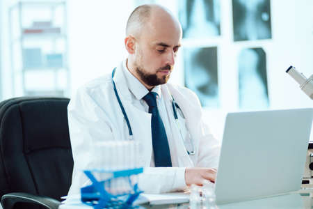 scientist works in a medical laboratory . science and healthcare.