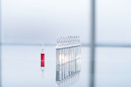 glass ampoules on the table in the laboratory.