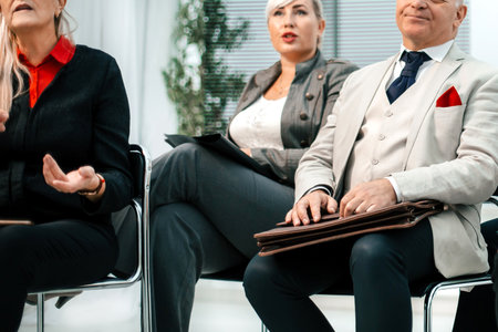 close up. a group of employees at a meeting in the office.の写真素材