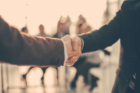 close up. reliable handshake of business people.の写真素材