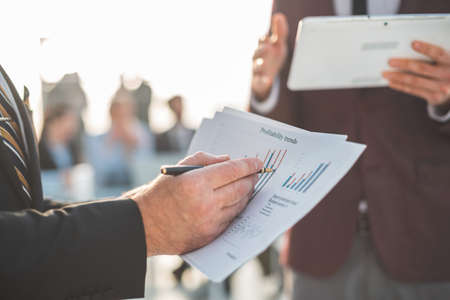 close up. business people analyzing financial data.の写真素材
