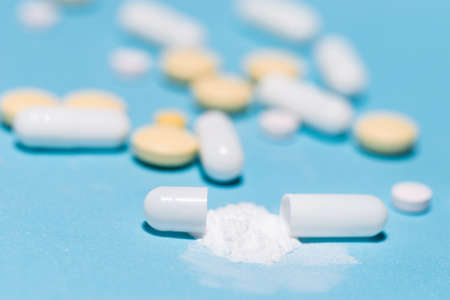 close up. medicines on a blue background.の写真素材