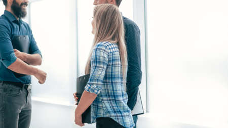 handshake business people in the office lobby .の写真素材