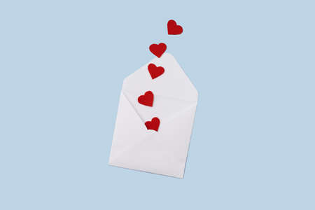 postal envelope with valentines on a blue background.の写真素材
