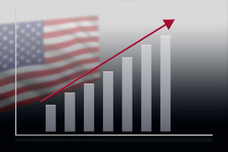 graph of economic growth against the background of the US flag .の写真素材
