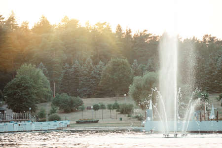 fountain on the city pier. photo with the place.の写真素材