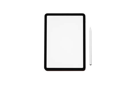 tablet PC and a white stylus on a white background .
