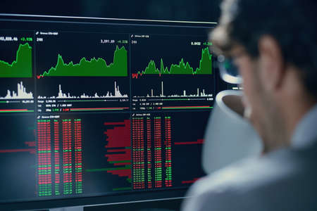 Trading charts on the computer screen. close-up.