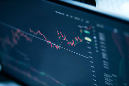 graph of financial growth on a computer monitor. cryptocurrency.の写真素材