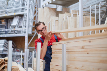store manager selecting laminate flooring in the stores warehouse.の写真素材