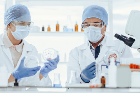 Microbiology scientists studying a new type of bacteria . science and health.の写真素材