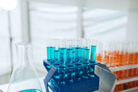 test tubes on the table in the laboratory. photo with a copy of the space.の写真素材