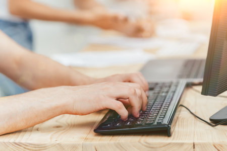 close up. businessman working on a personal computerの写真素材