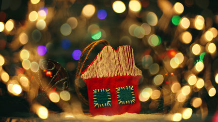 balls,Christmas decorations, Christmas festive background. beautiful bokeh effect from a garland.の写真素材