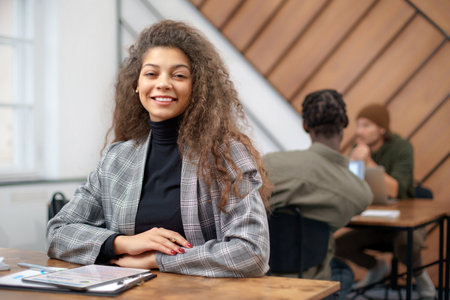 young business woman working in a coworking center.