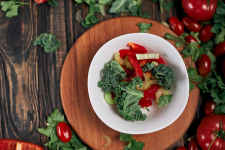 plate of vegetable salad on the table .の写真素材
