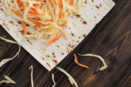 pita bread and pickled cabbage for making homemade Shawarmaの写真素材