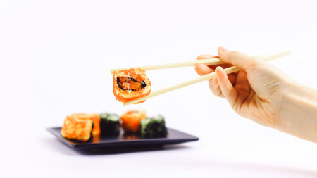 traditional Japanese sushi dish. photo with copy spaceの写真素材
