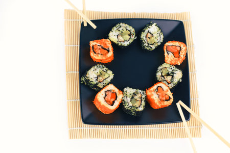 traditional Japanese sushi dish. photo with copy spaceの写真素材