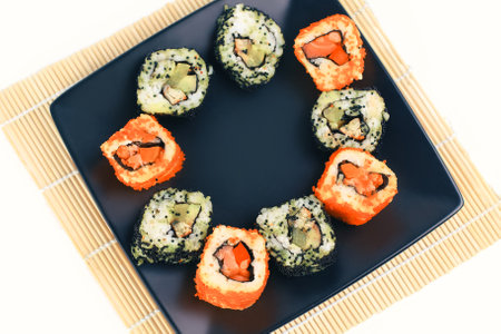 traditional Japanese sushi dish. photo with copy spaceの写真素材