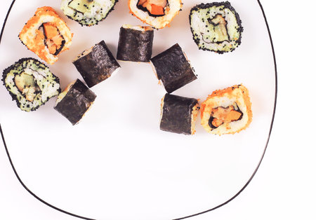 close-up of sushi rolls on the plateの写真素材