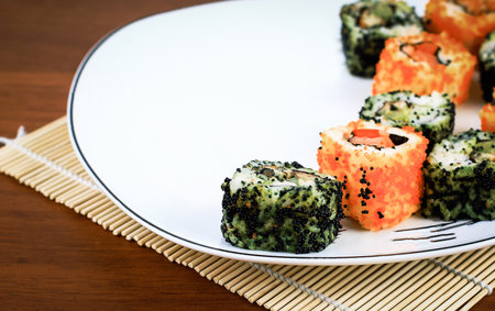 traditional Japanese sushi dish. photo with copy spaceの写真素材