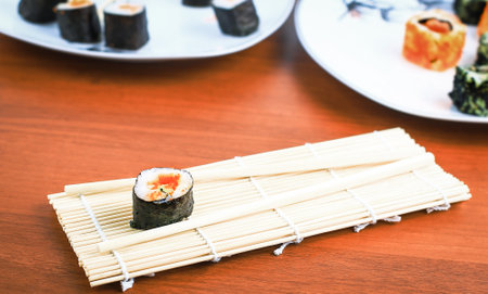 traditional Japanese sushi dish. photo with copy spaceの写真素材