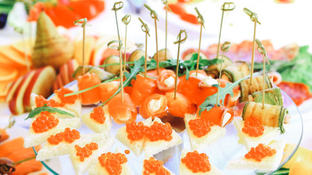 close up. delicious dishes on the table in the restaurantの写真素材