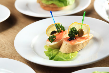 delicious dishes on the table in the childrens restaurantの写真素材