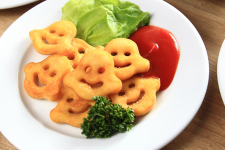 ghost of delicious dishes on the table in the children restaurantの写真素材