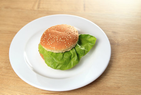 delicious hamburger on a white plate. photo with copy spaceの写真素材