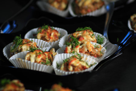 close up. delicious hot dish on a baking sheet.の写真素材