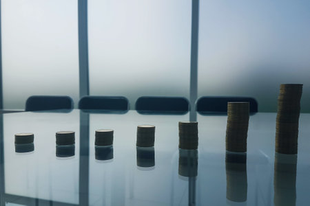 towers of coins on the desktop, the idea of business bankingの写真素材