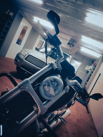 close up. car and motorcycle in the home workshop.の写真素材
