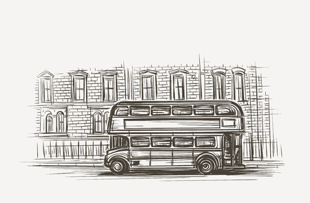 Old London bus double decker hand drawn illustration vector illustration.のイラスト素材