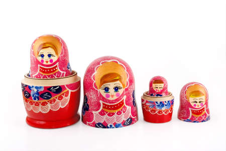 Russian nested doll are photographed on whiteの写真素材