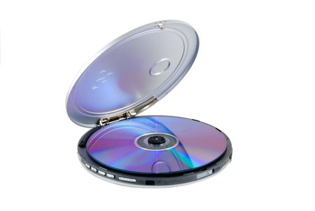 CD-player with disk is photographed on a white background