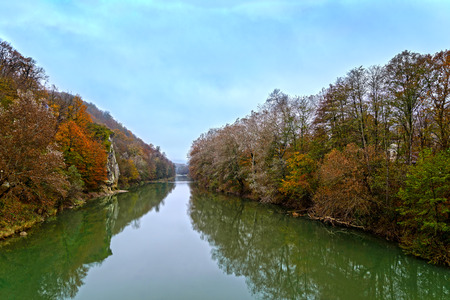 The river in the mountains in autumnの写真素材