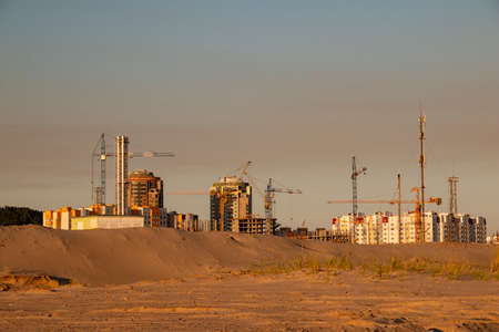Here, on the banks of the Irtysh River, a new residential neighborhood of the city of Khanty-Mansiysk is being builtの写真素材
