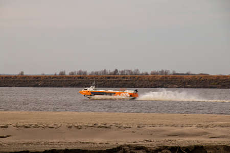 Valday 45R is a Russian river passenger hydrofoil vessel, a passenger high-speed vessel on the Irtysh River in the Khanty-Mansi Autonomous Okrug.のeditorial素材