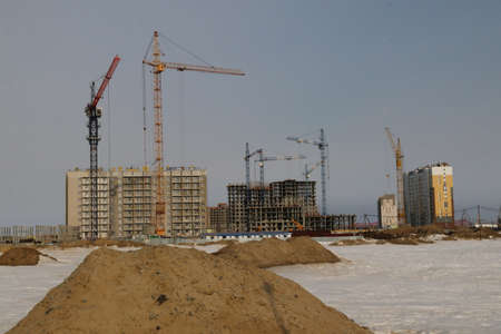 Construction of residential buildings. Construction of new residential areas in the capital of Yugra Khanty-Mansiysk.の写真素材