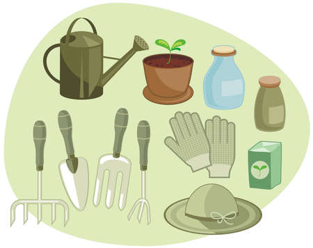 Home gardening set with tools and accessoriesのイラスト素材