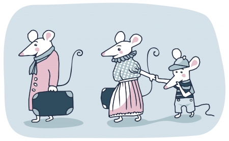 Cartoon of a white mice family moving outのイラスト素材
