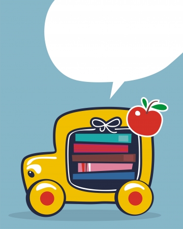 Cartoon of a school bus, with speech balloonのイラスト素材