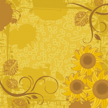 Sunflower grunge background with space for textのイラスト素材
