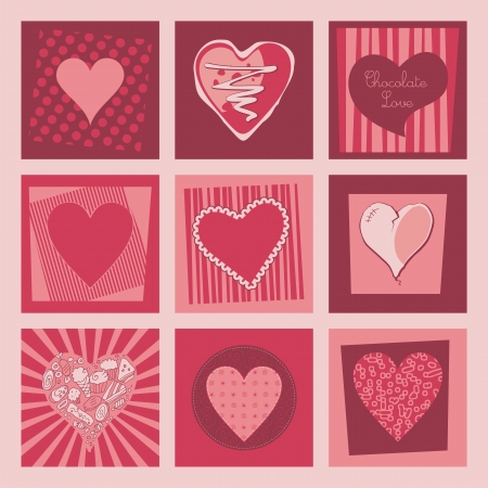 Valentine cards set with various decorative heart shapesのイラスト素材
