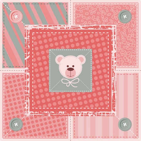 Quilt decorative pattern or background with teddy bearのイラスト素材