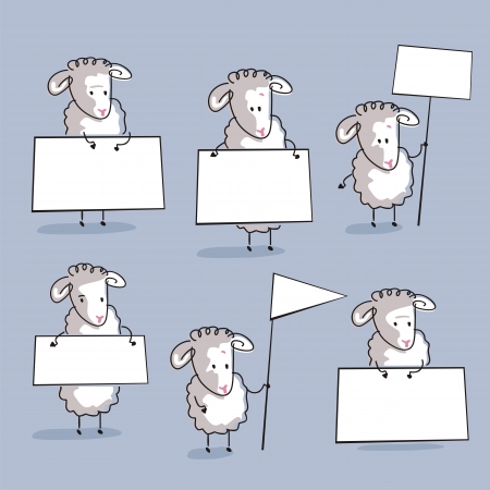 Cute sheep or lambs set, holding banners (use the space for custom text)のイラスト素材