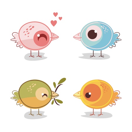 A set of happy birds cartoonsのイラスト素材