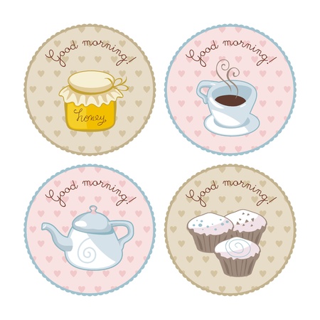 Breakfast set with round vintage tagsのイラスト素材
